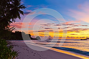 Sunset on tropical beach - Seychelles