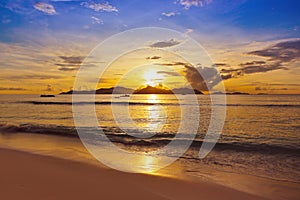 Sunset on tropical beach - Seychelles