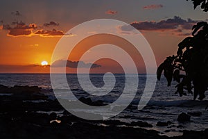 Sunset on the tropical island of Mauritius during summer.