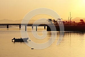 Sunset tropical view at Lanzarote island. Playa del Reducto, Canary Islands photo