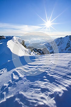 Sunset from Tupa peak in High Tatras during winter