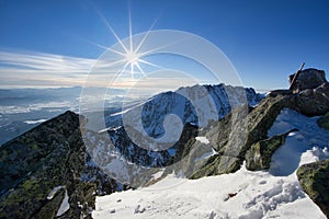 Sunset from Tupa peak in High Tatras during winter