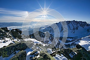 Sunset from Tupa peak in High Tatras during winter