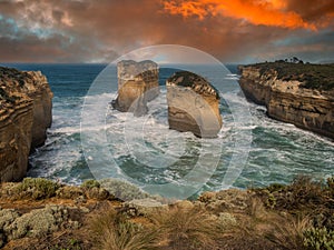 Sunset at the twelve Apostles along the famous Great Ocean Road in Victoria