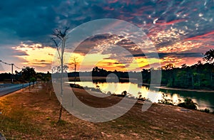 Sunset twilight on the lake Khoa Yai Thailand