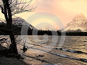 Sunset at Two Medicine Lake and Sinopah Mountain 2 photo