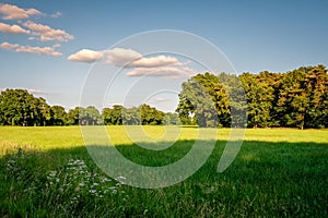 Sunset at a typical Dutch summer farm landscape Twente, Overijssel