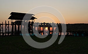 Sunset on U Bein Bridge Amarapura, Mandalay, Myanmar (Burma)