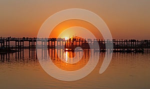 Sunset on U Bein Bridge Amarapura, Mandalay, Myanmar (Burma)