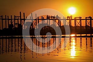 Sunset on U Bein Bridge, Amarapura, Myanmar Burma