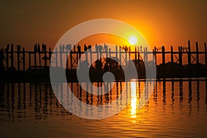 Sunset on U Bein Bridge, Amarapura, Myanmar Burma