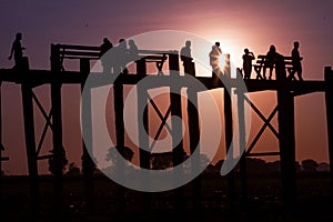 Sunset on U Bein Bridge, Amarapura, Myanmar Burma