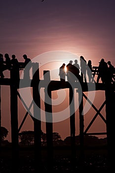 Sunset on U Bein Bridge, Amarapura, Myanmar Burma