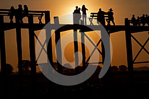 Sunset on U Bein Bridge, Amarapura, Myanmar Burma