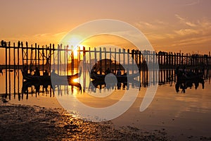 Sunset at the U Bein Bridge at the Taungthaman Lake, Myanmar