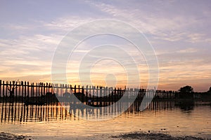 Sunset at the U Bein Bridge at the Taungthaman Lake, Myanmar