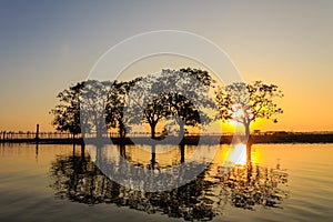 Sunset at U Bein Teakwood Bridge , Amarapura in Myanmar (Burmar