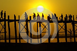 sunset at U-Ben Bridge with myanmar people, Amarapura, Mandalay, Myanmar