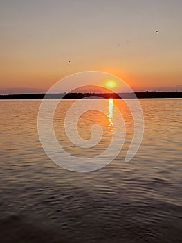 Sunset under Pivdennyi Buh river in Mykolaiv city, Ukraine