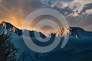 Sunset on Untersberg mountain view from Bergheim bei Salzburg