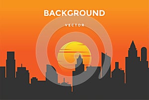 Sunset Urban City Skyline Silhouette Background. Vector Illustration