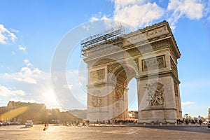 Sunset urban cityscape of the Arc de Triomphe