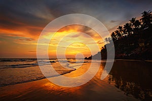 Sunset on Varkala beach, Kerala, India