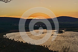 Sunset at Varna lake near Varna city. The city has a gold treasure of the Chalcolitha, which is believed to be the world`s oldest