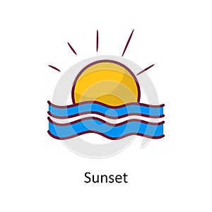Sunset vector Fill outline Icon Design illustration. Holiday Symbol on White background EPS 10 File