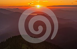 Sunset from Velky Bok mountain in Low Tatras