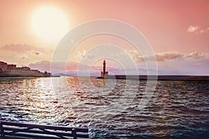 Sunset at the Venetian Lighthouse at Chania