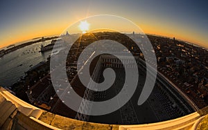 Sunset in Venice aerial view over piazza San Marco