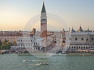 Sunset Venice`s view,Piazza San Marco and the Doges Palace in Venice, Italy, Europe