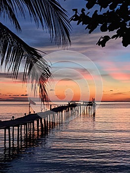 Sunset vibes, beach, ocean, relax, wooden pier, Thailand, Asia