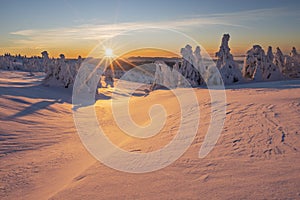 Sunset from Vidlica peak in Mala Fatra during winter