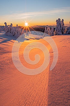 Sunset from Vidlica peak in Mala Fatra during winter