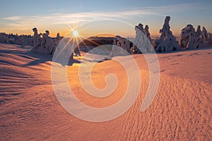 Sunset from Vidlica peak in Mala Fatra during winter