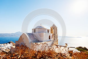 Sunset view above Milos island Greece