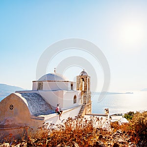 Sunset view above Milos island Greece