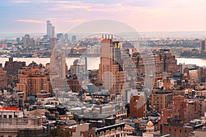Sunset view across New York City Manhattan