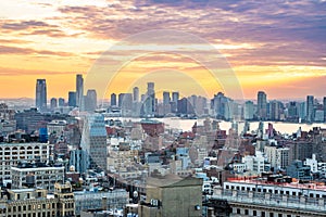 Sunset view across New York City Manhattan