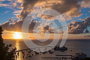 Sunset view at All Saints Bay in Salvador, Bahia, Brazil photo