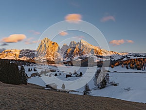 Sunset view in alpe di siusi