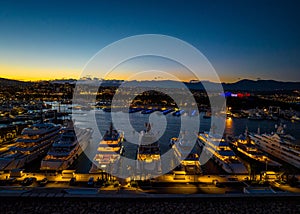 Sunset view of Antibes, a resort town between Cannes and Nice on the French Riviera