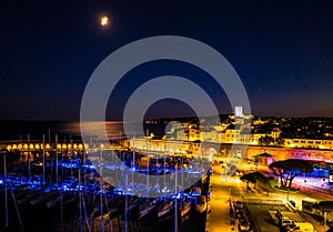 Sunset view of Antibes, a resort town between Cannes and Nice on the French Riviera