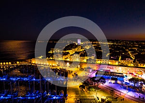 Sunset view of Antibes, a resort town between Cannes and Nice on the French Riviera