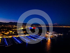 Sunset view of Antibes, a resort town between Cannes and Nice on the French Riviera