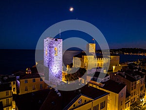 Sunset view of Antibes, a resort town between Cannes and Nice on the French Riviera