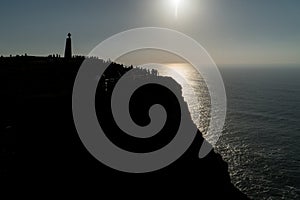 Sunset view of atlantic ocean coast rocks on Cabo Da Roca - we