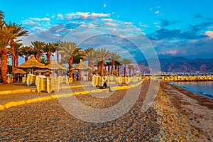 Sunset view of a beach in Eilat, Israel